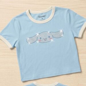 Cinnamoroll Rhinestone Girls Baby Ringer T-Shirt Juniors Size Small Hot Topic
